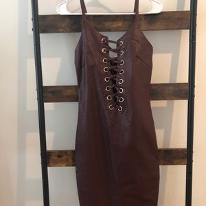 New with tag Faux leather brown tight dress
